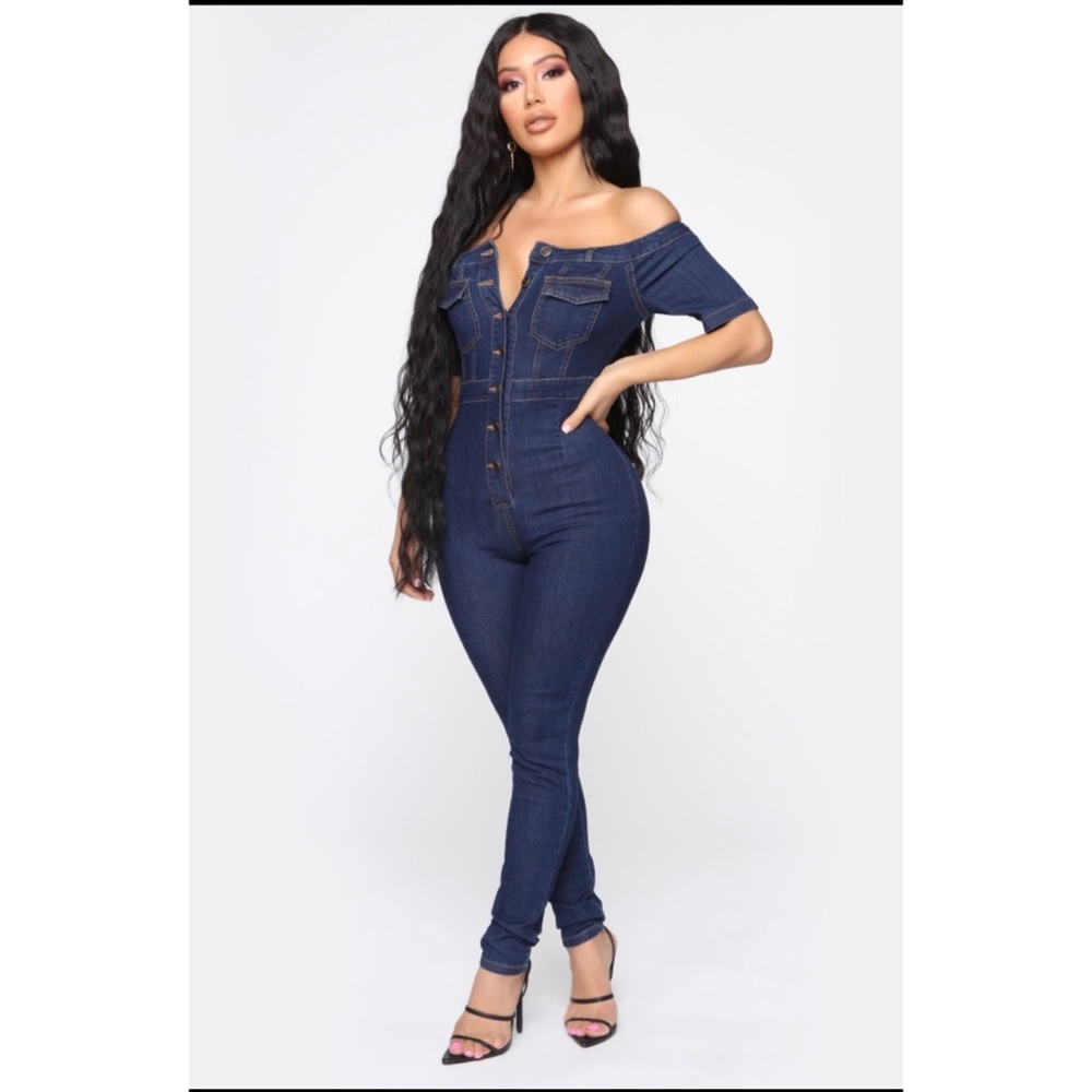Trinity off shoulder Denim jumpsuit